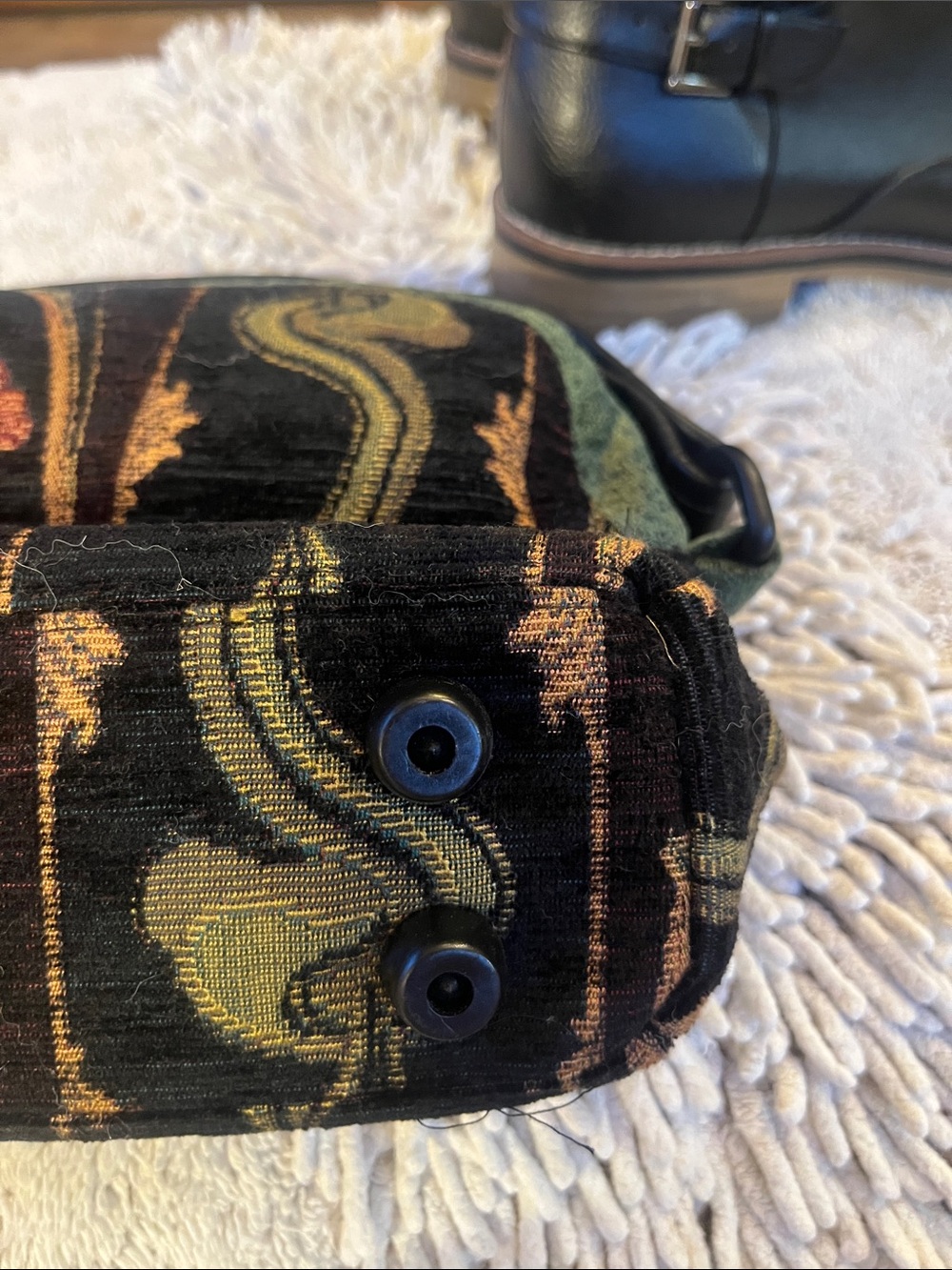 Embroidered Velvet Shoulder Bag — Black with Green and Rust Accents - Picture 5 of 10